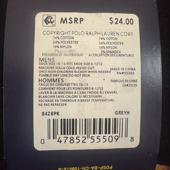 NWT Polo Ralph Lauren 6 Pairs Mens Socks Cushioned Grey Blue Black Pony Logo New - Picture 10 of 10